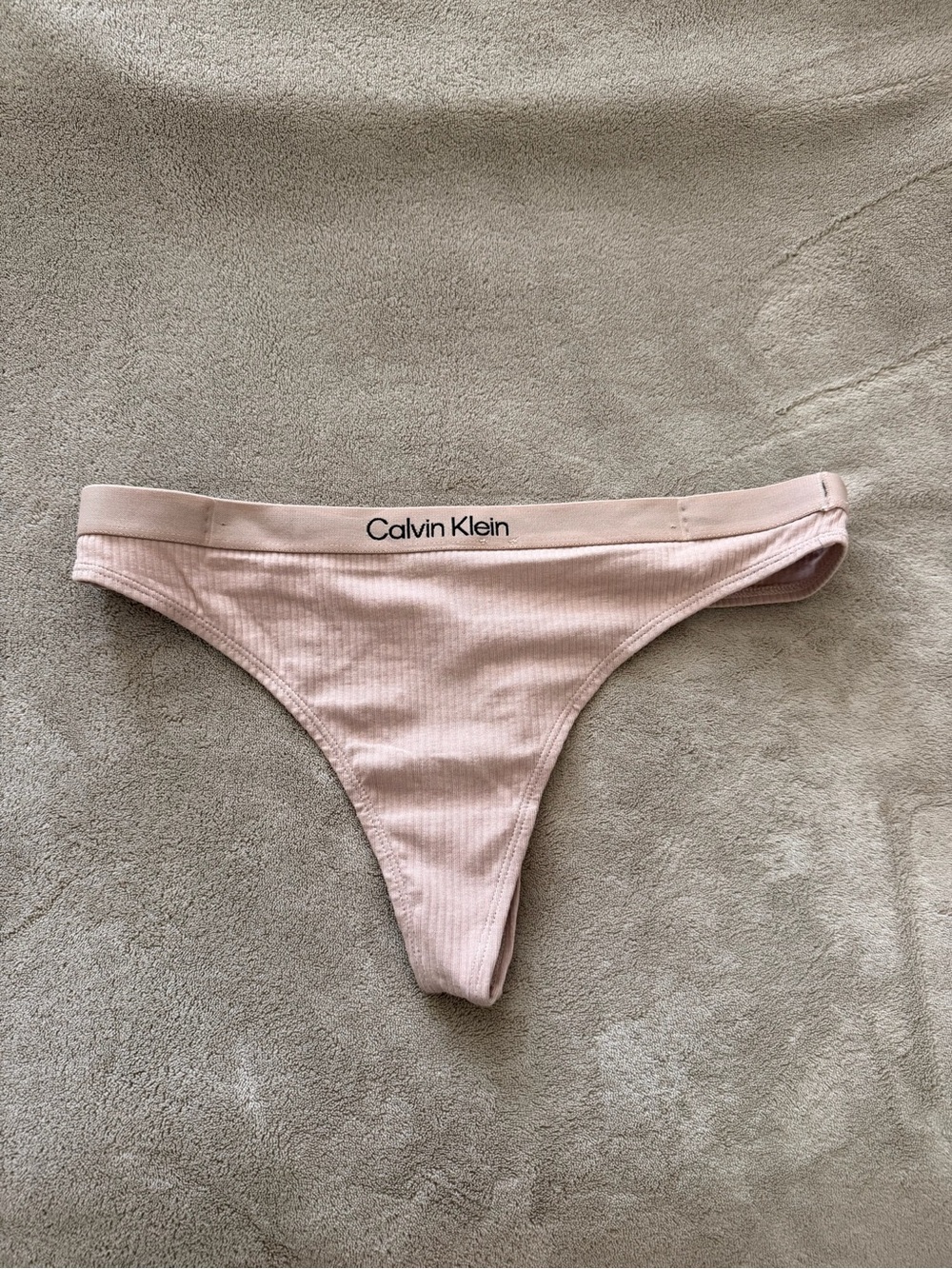 Stylish and sexy cotton ribbed nude CK thong, size M